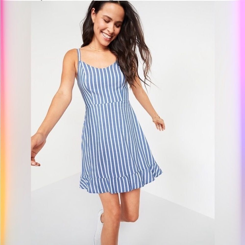 Old Navy Dobby-Stripe Ruffle-Hem Fit & Flare Cami Dress Size XL